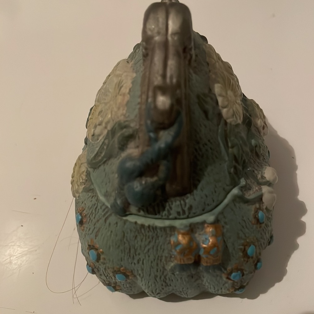 Vintage 1970s trinket box lid purse floral ceramic case blue turquoise organizer - Picture 2 of 6